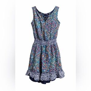 Xhilaration Teal Multi Paisley Smocked Mini Dress